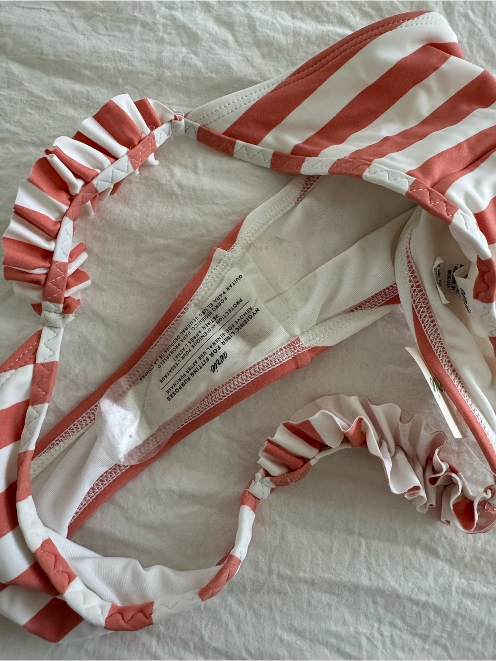 Aerie Striped Ruffle Strap Bikini Set - Coral & White - Picture 4 of 8